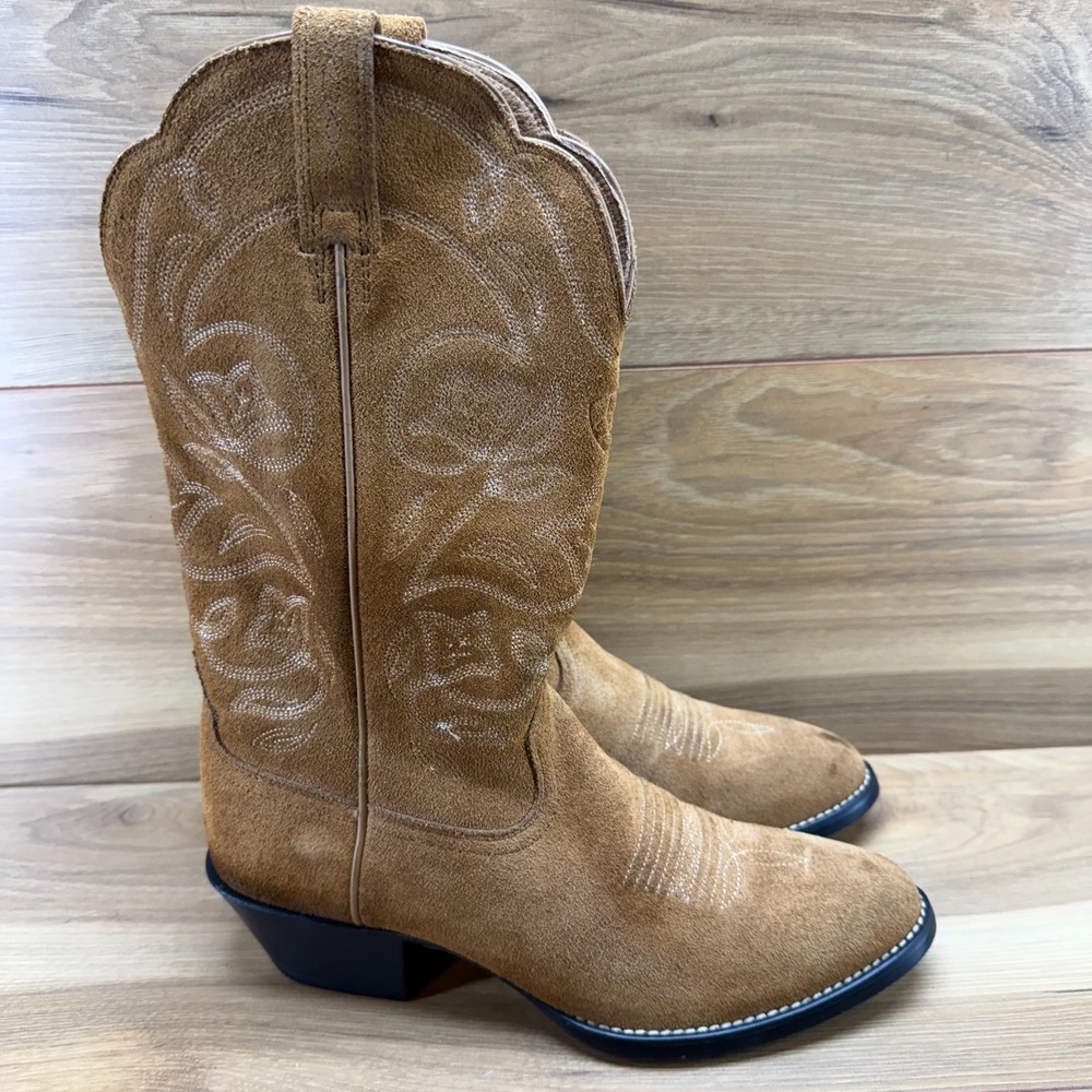 ARIAT Heritage Tan Suede Western Boots Womens 7 Boho Coastal Cowgirl Festival